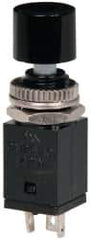 GC/Waldom - 0.315 Inch Mount Hole, Miniature Pushbutton Switch Only - Round, Black Pushbutton, Nonilluminated, Maintained (MA), On-On - Caliber Tooling