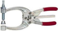 De-Sta-Co - 3113.76 N Load Capacity, 2.72" Throat Depth, 8.51" OAL, Carbon Steel, C Style Plier Clamp - 4.16" Max Jaw Capacity, M10x1.5 Spindle, 4.16" Open Throat Height, Red Handle, Spindle End - Caliber Tooling