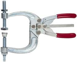 De-Sta-Co - 3113.76 N Load Capacity, 2.72" Throat Depth, 8.51" OAL, Carbon Steel, C Style Plier Clamp - 4.65" Max Jaw Capacity, M10x1.25 Spindle, 4.65" Open Throat Height, Red Handle, Spindle End - Caliber Tooling