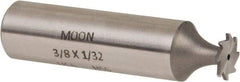 Made in USA - 3/8" Diam x 1/32" Face Width, High Speed Steel, 8 Teeth, Shank Connection Woodruff Keyseat Cutter - Uncoated, 2-1/16" OAL x 1/2" Shank, Straight Teeth - Caliber Tooling