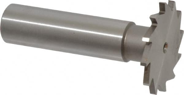 Made in USA - 1-1/8" Diam x 5/64" Face Width, High Speed Steel, 16 Teeth, Shank Connection Woodruff Keyseat Cutter - Uncoated, 2-3/16" OAL x 1/2" Shank, Straight Teeth - Caliber Tooling