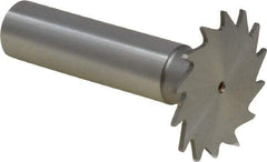 Made in USA - 1-1/4" Diam x 3/64" Face Width, High Speed Steel, 18 Teeth, Shank Connection Woodruff Keyseat Cutter - Uncoated, 2-3/16" OAL x 1/2" Shank, Straight Teeth - Caliber Tooling