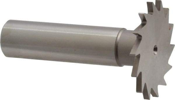 Made in USA - 1-1/4" Diam x 5/64" Face Width, High Speed Steel, 18 Teeth, Shank Connection Woodruff Keyseat Cutter - Uncoated, 2-3/16" OAL x 1/2" Shank, Straight Teeth - Caliber Tooling