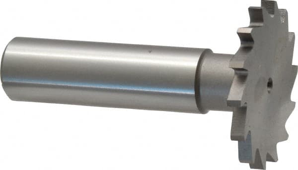 Made in USA - 1-1/4" Diam x 7/64" Face Width, High Speed Steel, 18 Teeth, Shank Connection Woodruff Keyseat Cutter - Uncoated, 2-3/16" OAL x 1/2" Shank, Straight Teeth - Caliber Tooling