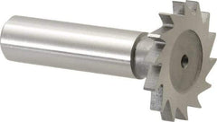 Made in USA - 1-1/4" Diam x 9/64" Face Width, High Speed Steel, 18 Teeth, Shank Connection Woodruff Keyseat Cutter - Uncoated, 2-3/16" OAL x 1/2" Shank, Straight Teeth - Caliber Tooling