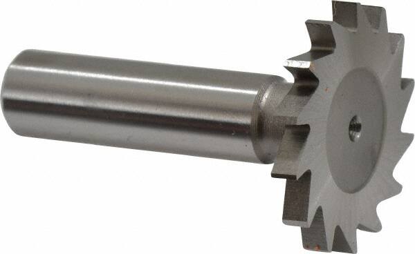 Made in USA - 1-3/8" Diam x 5/32" Face Width, High Speed Steel, 18 Teeth, Shank Connection Woodruff Keyseat Cutter - Uncoated, 2-1/4" OAL x 1/2" Shank, Straight Teeth - Caliber Tooling