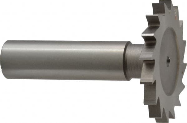 Made in USA - 1-1/2" Diam x 5/32" Face Width, High Speed Steel, 20 Teeth, Shank Connection Woodruff Keyseat Cutter - Uncoated, 2-1/4" OAL x 1/2" Shank, Straight Teeth - Caliber Tooling