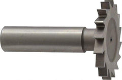 Made in USA - 1-1/2" Diam x 11/64" Face Width, High Speed Steel, 20 Teeth, Shank Connection Woodruff Keyseat Cutter - Uncoated, 2-1/4" OAL x 1/2" Shank, Straight Teeth - Caliber Tooling