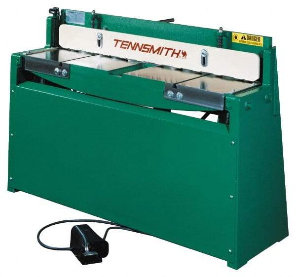 Tennsmith - 37 Inch Long Blade, Pneumatic Power Floor Shear - 46-1/2 Inch Wide x 27 Inch Deep x 42 Inch High, 0.0394 Inch Stainless Steel Capacity, 0.0630 Inch Mild Steel Capacity, 30 Inch Back Gauge Range - Caliber Tooling