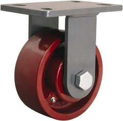 Hamilton - 6" Diam x 2-1/2" Wide x 7-3/4" OAH Top Plate Mount Rigid Caster - Cast Iron, 2,200 Lb Capacity, Tapered Roller Bearing, 5 x 7" Plate - Caliber Tooling