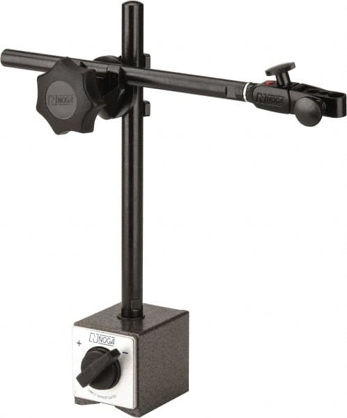 Noga - 175 Lb Magnetic Force, Fine Adjustment Indicator Positioner & Holder with Base - Post & Clamp, Rectangular Base, 2-3/8" Base Height, 60mm Base Length, 2" Base Width - Caliber Tooling