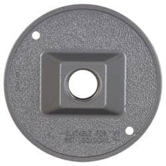 Cooper Crouse-Hinds - 1 Outlet, 1/2" Hole Diam, Powder Coat Finish, Round Noncorrosive Weatherproof Box Cover - 4-1/2" Wide x 9/16" High, Wet Locations, Aluminum, UL Listed - Caliber Tooling