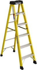 Werner - 5 Steps, 6' High, Type IA Rating, Fiberglass Step Ladder - 300 Lb Load Capacity, 22" Base Width - Caliber Tooling