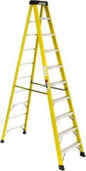 Werner - 9 Steps, 10' High, Type IA Rating, Fiberglass Step Ladder - 300 Lb Load Capacity, 28" Base Width - Caliber Tooling