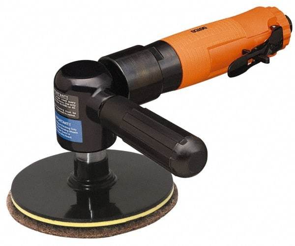 Cleco - 5" Pad Diam, 9,000 RPM, 0.6 hp, Handheld Pneumatic Buffer - 30 CFM, 5/8-11" Spindle Thread, 1/4" Inlet - Caliber Tooling