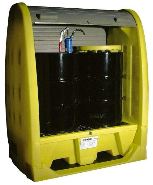 Enpac - 4 Drum, 66 Gal Sump Capacity, Pallet with Rolltop Hardcover - 69" High, Vertical Storage, Polyethylene - Caliber Tooling