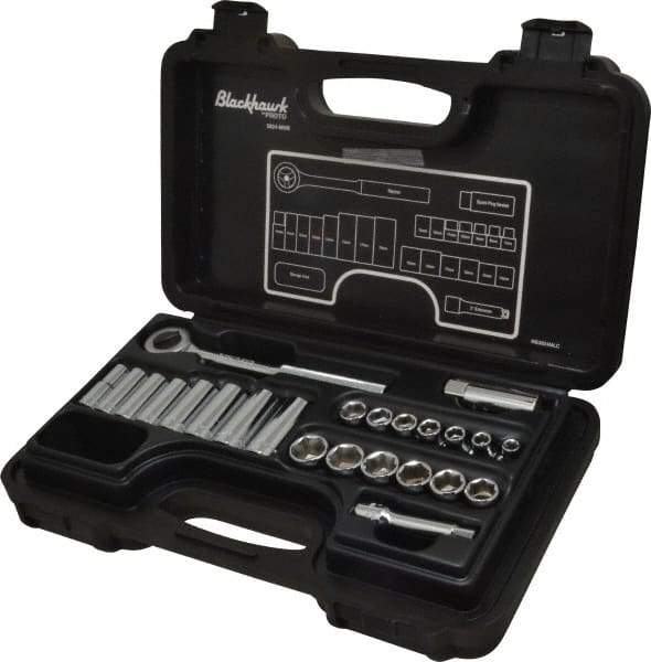 Blackhawk by Proto - 24 Piece 3/8" Drive Deep Well Socket Set - 6 Points, 5/8" to 5/8" 7mm to 19mm Range, Metric Measurement Standard - Caliber Tooling