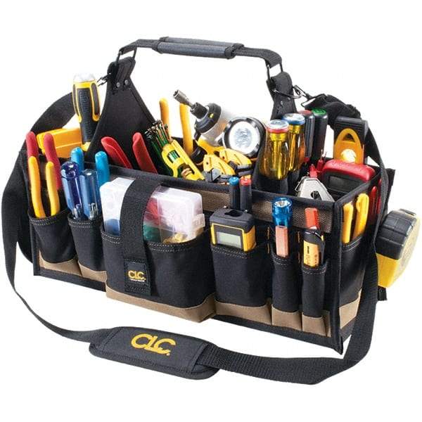 CLC - 43 Pocket Black & Khaki Polyester Tool Tote - 12" Wide x 2-1/2" Deep x 7" High - Caliber Tooling