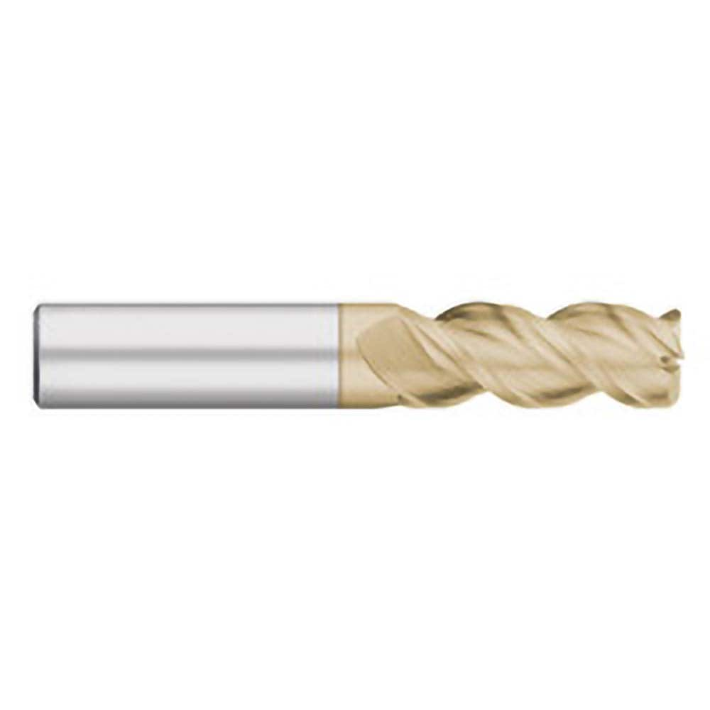 Corner Radius End Mill: 3/16″ Dia, 5/8″ LOC, 0.01″ Radius, 3 Flutes, Solid Carbide 2″ OAL, 3/16″ Shank Dia, 45 ° Helix, ZrN Coated, Corner Radius End, Centercutting