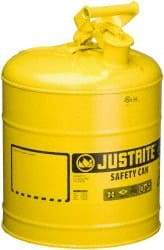 Justrite - 5 Gal Galvanized Steel Self-Closing, Self-Venting, Full-Length Flame Arrester - 16-7/8" High x 11-3/4" Diam, Yellow - Caliber Tooling