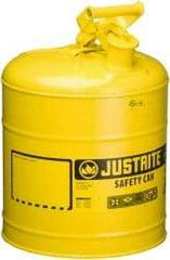 Justrite - 5 Gal Galvanized Steel Self-Closing, Self-Venting, Full-Length Flame Arrester - 16-7/8" High x 11-3/4" Diam, Yellow - Caliber Tooling