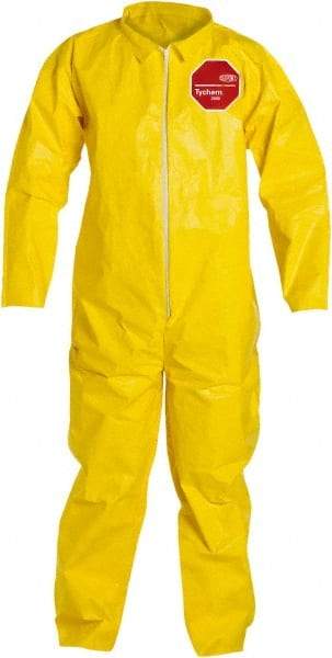 Dupont - Size 4XL PE Film Chemical Resistant Coveralls - Yellow, Zipper Closure, Open Cuffs, Open Ankles, Serged Seams - Caliber Tooling