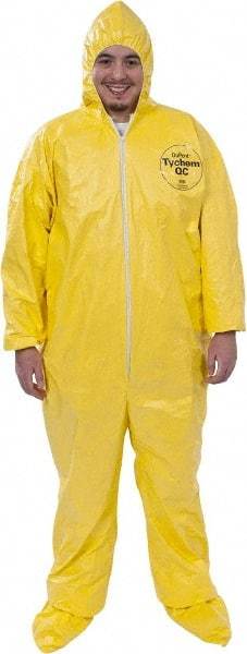 Dupont - Size 2XL PE Film Chemical Resistant Coveralls - Yellow, Zipper Closure, Elastic Cuffs, Open Ankles, Serged Seams - Caliber Tooling