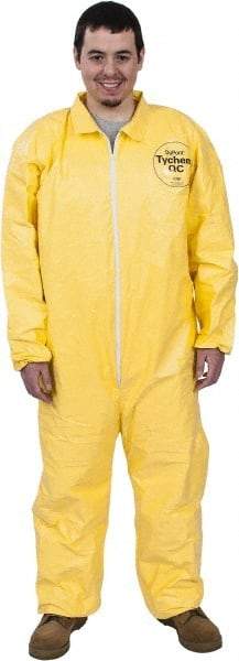 Dupont - Size 3XL PE Film Chemical Resistant Coveralls - Yellow, Zipper Closure, Elastic Cuffs, Elastic Ankles, Serged Seams - Caliber Tooling