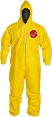 Dupont - Size XL PE Film Chemical Resistant Coveralls - Yellow, Zipper Closure, Elastic Cuffs, Elastic Ankles, Serged Seams - Caliber Tooling