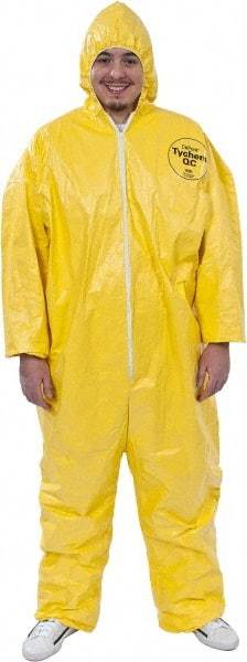 Dupont - Size 4XL PE Film Chemical Resistant Coveralls - Yellow, Zipper Closure, Elastic Cuffs, Elastic Ankles, Serged Seams - Caliber Tooling