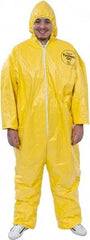 Dupont - Size 4XL PE Film Chemical Resistant Coveralls - Yellow, Zipper Closure, Elastic Cuffs, Elastic Ankles, Serged Seams - Caliber Tooling