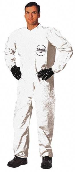 Dupont - Size 4XL Saranex Chemical Resistant Coveralls - White, Zipper Closure, Elastic Cuffs, Elastic Ankles, Bound Seams - Caliber Tooling