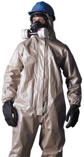 Dupont - Size L Hazmat Chemical Resistant Coveralls - Tan, Zipper Closure, Elastic Cuffs, Open Ankles, Taped Seams - Caliber Tooling