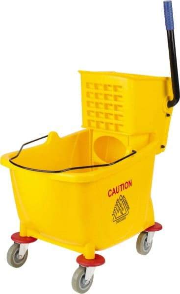 PRO-SOURCE - 31 Qt Plastic Bucket & Wringer - 22" Long x 18-1/2" High x 17" Wide, Yellow - Caliber Tooling