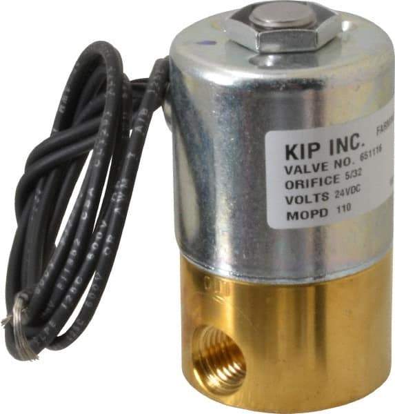 KIP - 1/4" Port, Direct Acting, Brass Solenoid Valve - Normally Closed, 110 Max PSI, Buna-N Seal - Caliber Tooling