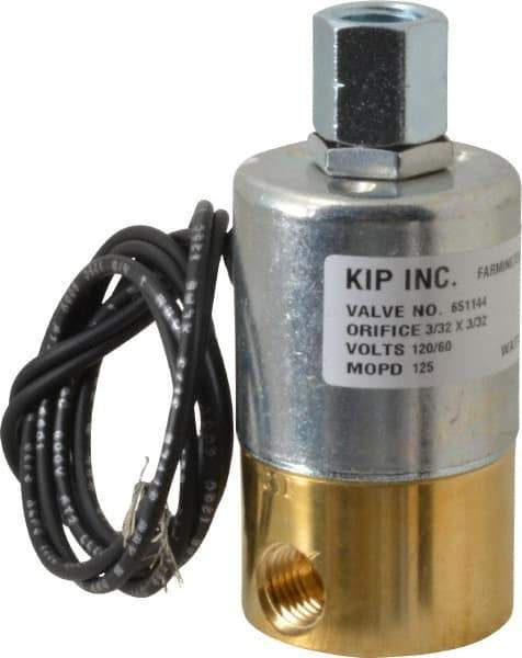 KIP - 1/4" Port, Direct Acting, Brass Solenoid Valve - Normally Closed, 125 Max PSI, Buna-N Seal - Caliber Tooling