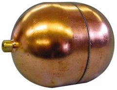 Made in USA - 3" Diam x 7" Long, Oblong, Round Spud Connection, Metal Float - 1/4-20 Thread, Copper, 25 Max psi, 20 Gauge - Caliber Tooling