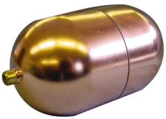 Made in USA - 4" Diam x 7" Long, Oblong, Round Spud Connection, Metal Float - 1/4-20 Thread, Copper, 25 Max psi, 23 Gauge - Caliber Tooling