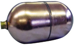 Made in USA - 6" Diam x 8" Long, Oblong, Round Spud Connection, Metal Float - 1/8" Straight Thread, Stainless Steel, 150 Max psi, 19 Gauge - Caliber Tooling