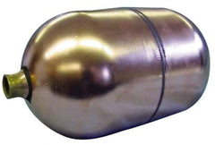 Made in USA - 6" Diam x 10" Long, Oblong, Round Spud Connection, Metal Float - 1/4" Straight Thread, Stainless Steel, 150 Max psi, 19 Gauge - Caliber Tooling