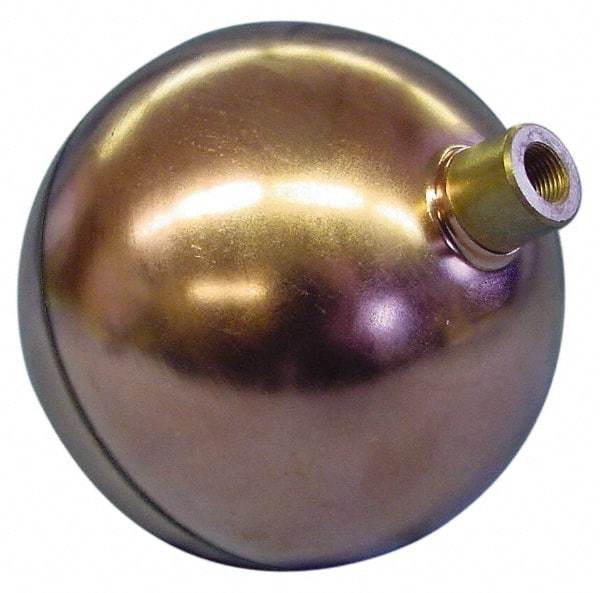 Made in USA - 10" Diam, Spherical, Round Spud Connection, Metal Float - 1/4" Straight Thread, Stainless Steel, 600 Max psi, 14 Gauge - Caliber Tooling