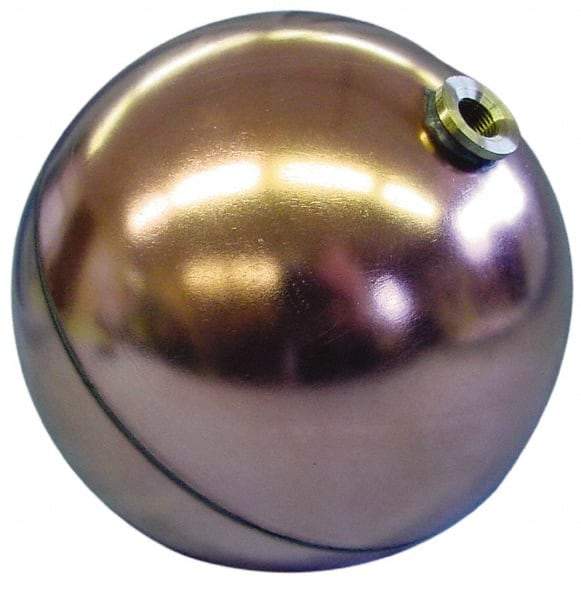 Made in USA - 6" Diam, Spherical, Hex Spud Connection, Metal Float - 1/4 NPT Thread, Copper, 25 Max psi, 23 Gauge - Caliber Tooling