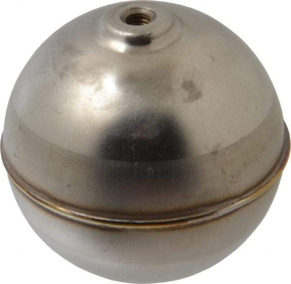 Made in USA - 2" Diam, Spherical, Internal Connection, Metal Float - 10-32 Thread, Stainless Steel, 1,000 Max psi, 22 Gauge - Caliber Tooling