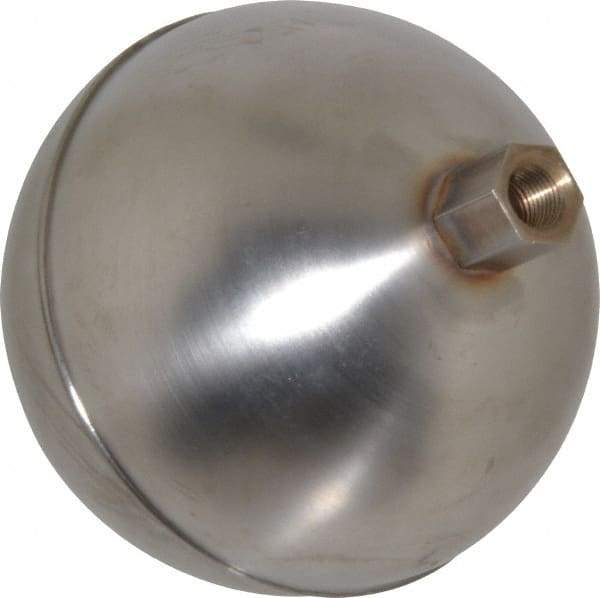 Made in USA - 3-1/2" Diam, Spherical, Hex Spud Connection, Metal Float - 1/8" Straight Thread, Stainless Steel, 700 Max psi, 24 Gauge - Caliber Tooling