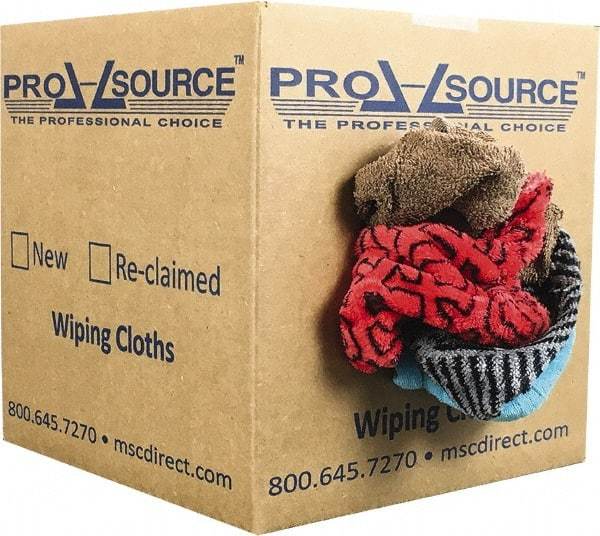 PRO-SOURCE - Reclaimed Rags - Assorted Colors, Terry Cloth, Medium Lint, 5 Lbs. at 3 to 4 per Pound, Box - Caliber Tooling