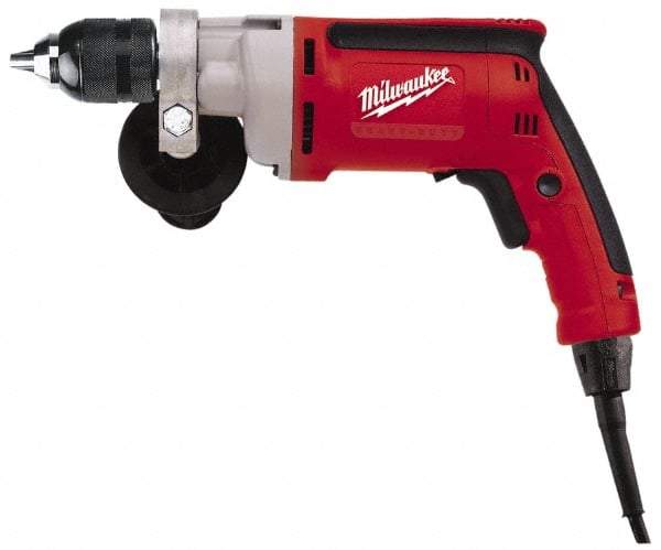 Milwaukee Tool - 3/8" Keyless Chuck, 1,200 RPM, Pistol Grip Handle Electric Drill - 7 Amps, 120 Volts, Reversible, Includes 3/8" Magnum Drill & Side Handle - Caliber Tooling