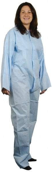 PRO-SAFE - Size 3XL Polypropylene General Purpose Coveralls - Blue, Zipper Closure, Elastic Cuffs, Elastic Ankles, Serged Seams, ISO Class 7 - Caliber Tooling