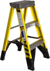 Werner - 2 Steps, 3' High, Type IAA Rating, Fiberglass Step Ladder - 375 Lb Capacity, 19-3/4" Base Width - Caliber Tooling