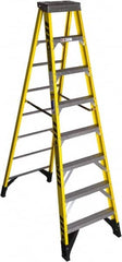 Werner - 7 Steps, 8' High, Type IAA Rating, Fiberglass Step Ladder - 375 Lb Capacity, 28-1/2" Base Width - Caliber Tooling