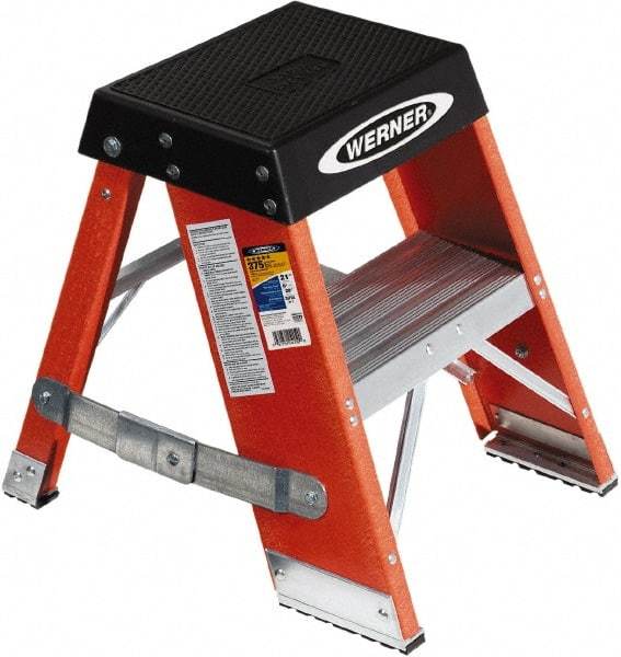 Werner - 1 Step, 2' High, Type IAA Rating, Fiberglass Step Stand - 375 Lb Capacity, 17" Base Width - Caliber Tooling